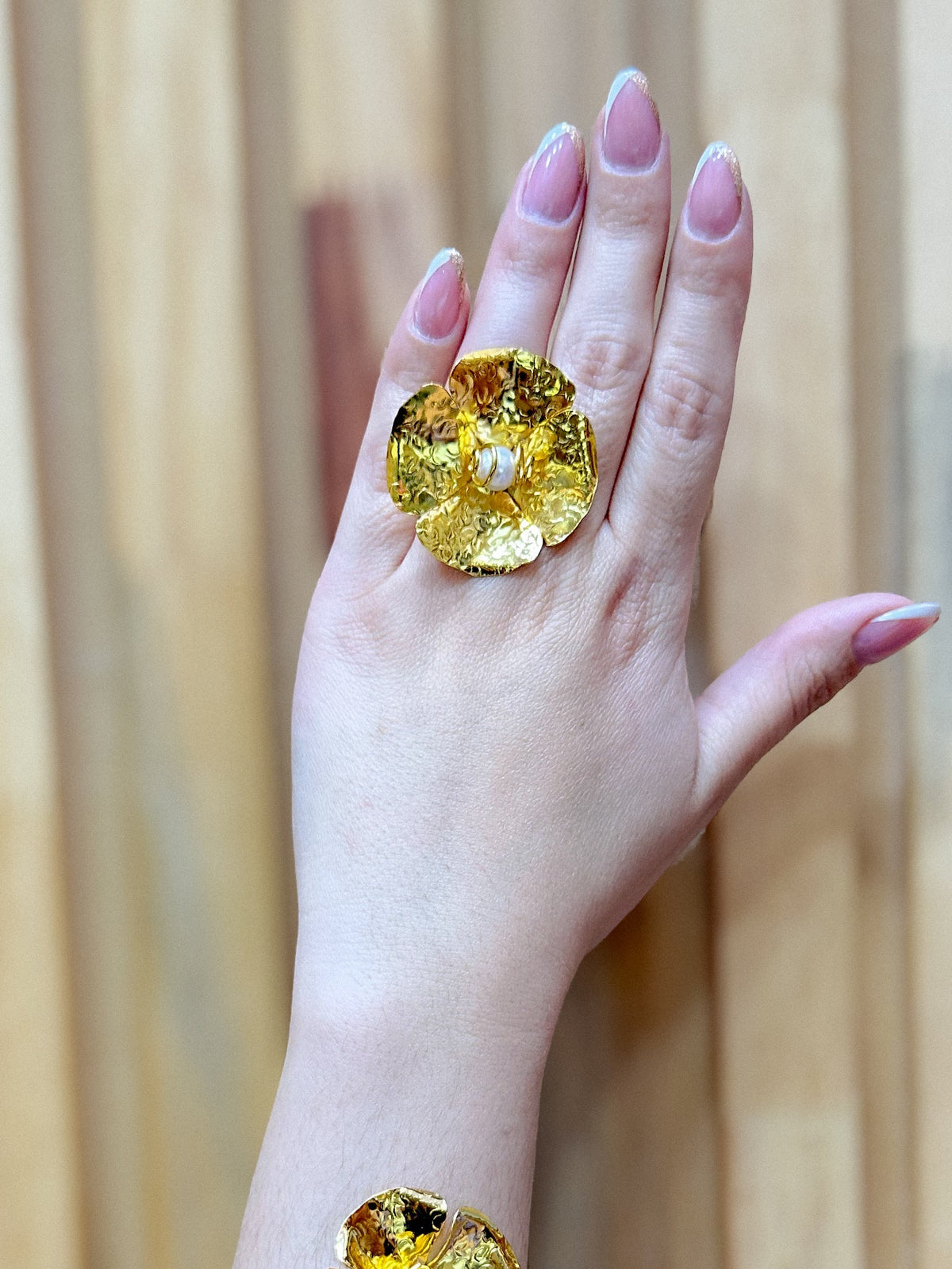 Anillo Bronce Flor Perla